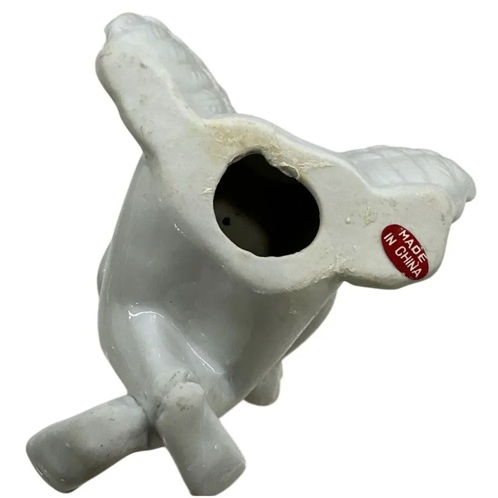 Vintage White Ceramic Cherub Baby Angel Figurine Sitting With Offering